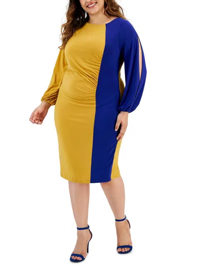Kasper Plus Womens Office Knee-length Wear To Work Dress In Yellow