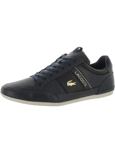 Lacoste Mens Leather Low Top Casual Shoes In Blue