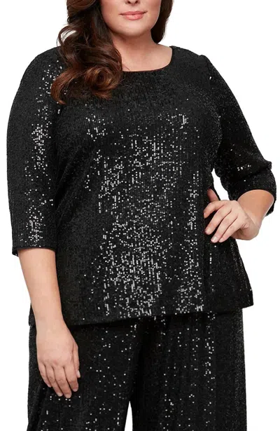 Alex Evenings Sequined Party Top In Black