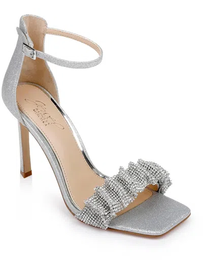 Jewel Badgley Mischka Ridley Womens Faux Leather Ankle Strap In Silver
