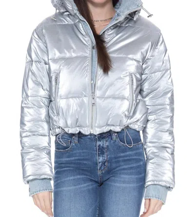 Blue Revival In The Mix Denim Shiny Puffer In Silver In Grey