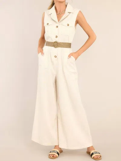 Mustard Seed Belted Jumpsuit In Oatmeal In White