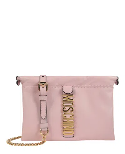 Moschino Logo Belt Drawstring Crossbody Bag In Pink