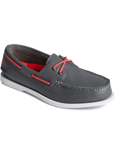Sperry Resort Mens Faux Leather Perforated Boat Shoes In Grey