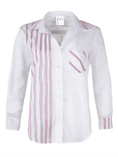 Finley Alex Ribbon Stripe Shirt In Pink/white In Multi