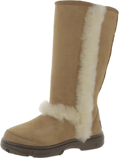 Ugg Sunburst Womens Suede Tall Shearling Boots In Pink