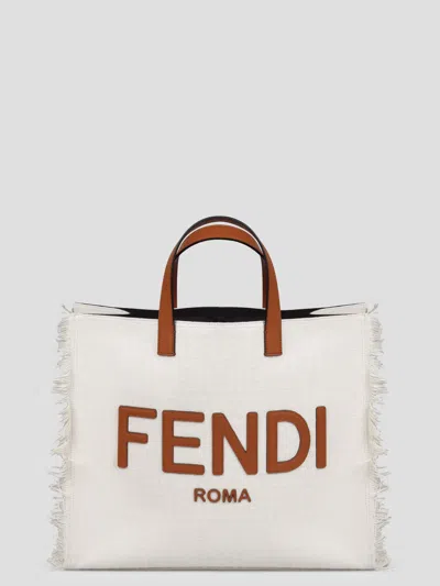 Fendi Ff Shopper Bag In White