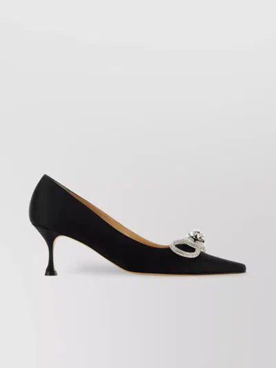 Mach&mach Rhinestone Bow Pointed Satin Pumps In Black
