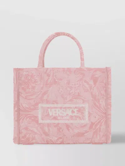 Versace Large Barocco Jacquard Tote Bag In Blasses Pink