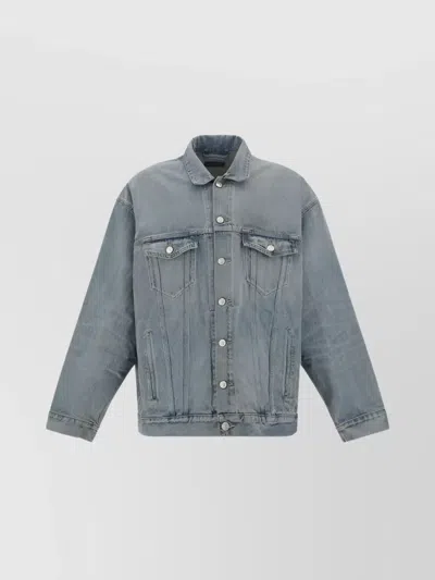 Balenciaga Off-shoulder Cotton Denim Jacket In Blue