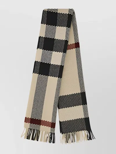 Burberry Check-pattern Wool Scarf In Neutrals