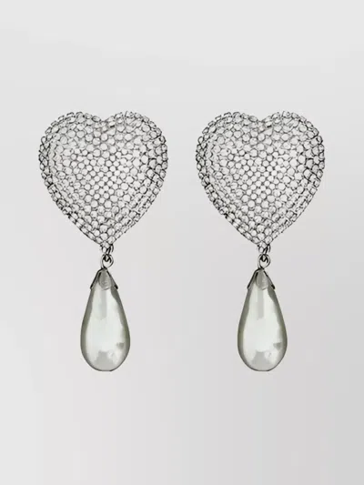 Alessandra Rich Heart Earrings In Cry-silver