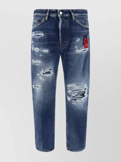 Dsquared2 Bro Ripped Cropped Jeans In Navy Blue