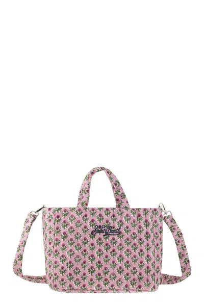 Mc2 Saint Barth Soft Tote Mid Quilted Bag With Flowers In Pink