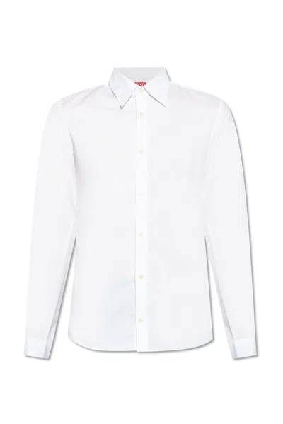 Diesel Logo-embroidered Cotton Shirt In White