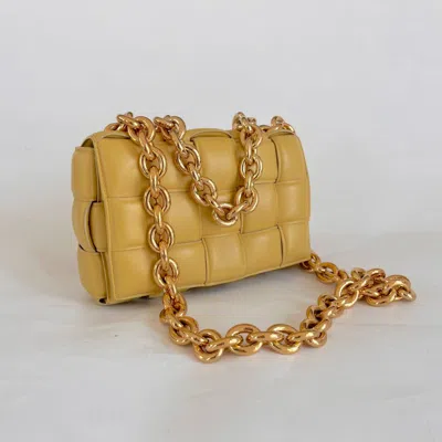 Pre-owned Bottega Veneta Yellow Intrecciato Leather Cassette Padded Chain Bag