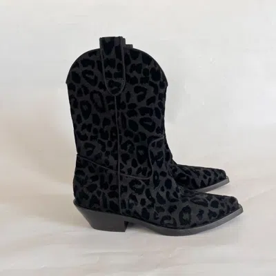 Pre-owned Dolce & Gabbana Black Animal Print Lurex And Velvet Cowboy Boots Size, 36