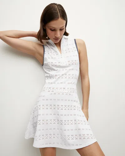 Veronica Beard Performance Lace Dress In White/navy