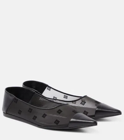 Givenchy 4g Leather-trimmed Mesh Ballet Flats In Black