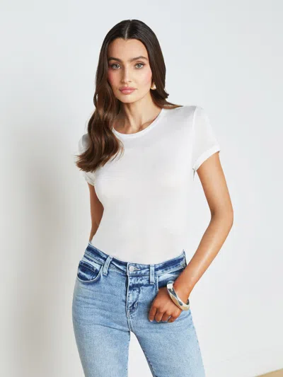 L Agence Ellie Cashmere Jersey Tee In White