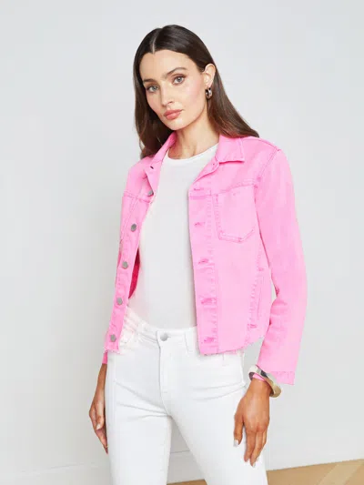 L Agence Janelle Denim Jacket In Shocking Pink