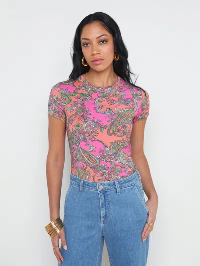 L Agence Ressi Fitted Tee In Small Rhodamine Pop Paisley