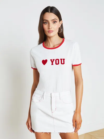 L Agence Tommie Crewneck Tee In Love You White/red