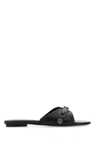 Balenciaga Woman Black Leather Cagole Slippers
