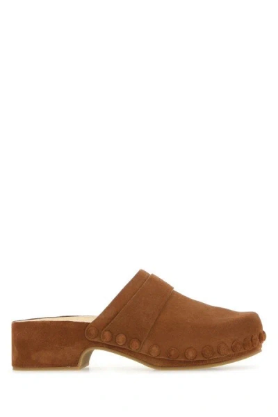 Chloé Suede Block Heel Clogs With Studded Detailing In Brown