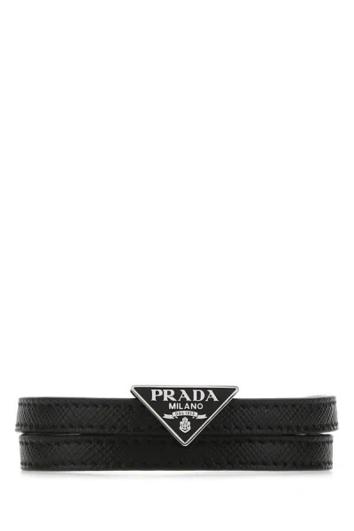 Prada Logo Plaque Bracelet In Black
