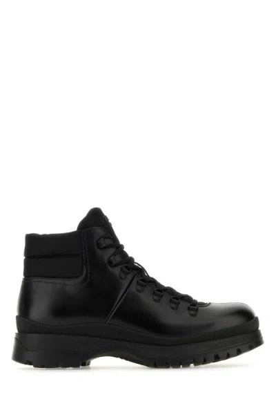 Prada Man Black Re-nylon And Leather Brixxen Ankle Boots