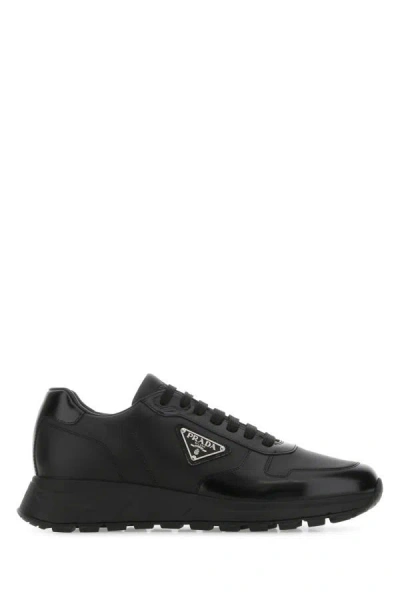 Prada Man Black Re-nylon And Leather Sneakers
