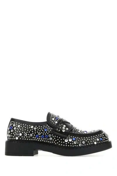 Prada Embellished Leather Loafers In Multicolor