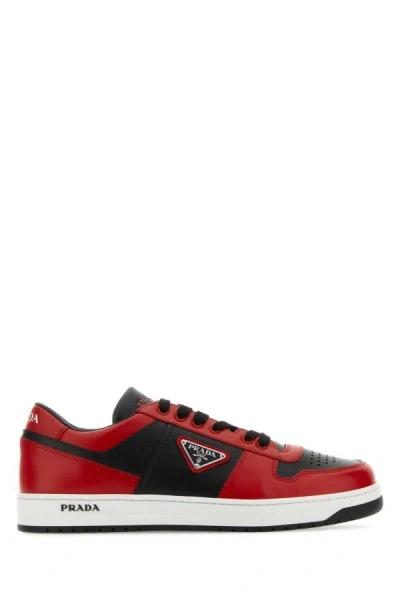 Prada Man Two-tone Leather Downtown Sneakers In Multicolor