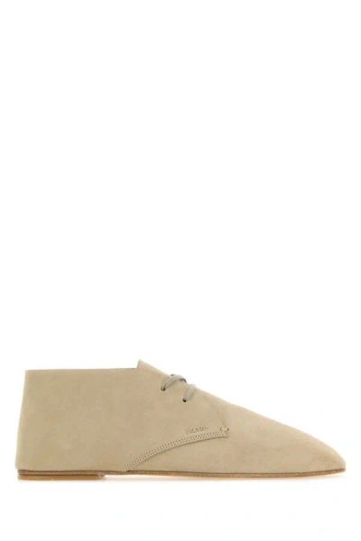 Prada Woman Sand Suede Lace-up Shoes In Brown
