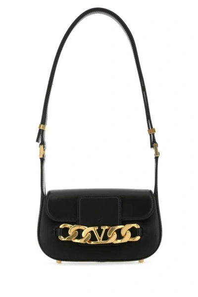 Valentino Garavani Woman Black Leather Small Vlogo Chain Crossbody Bag