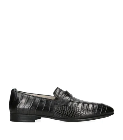 Brotini Crocodile Leather Loafers In Black