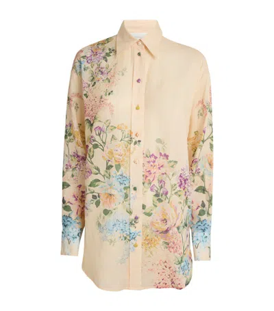 Zimmermann Ramie Floral Halliday Shirt In Ivory