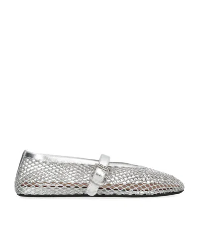 Alaïa Leather Mesh Ballet Flats In Silver