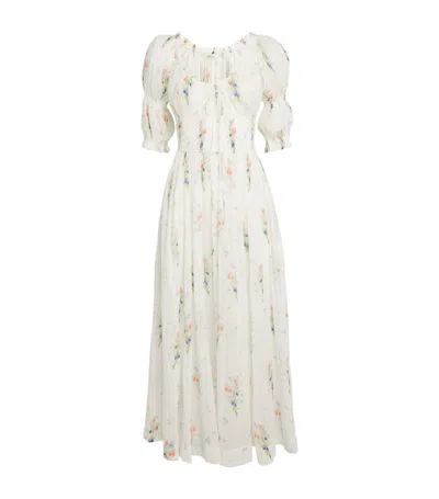 Doen Ischia Floral-print Organic Cotton-voile Midi Dress In White