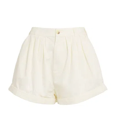 Doen Paige Pleated Organic Cotton-poplin Shorts In White