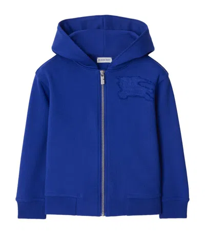 Burberry Kids' Ekd Zip-up Cotton Hoodie In Blue