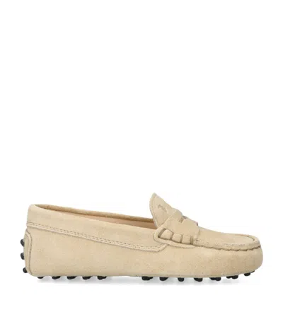 Tod's Kids' Suede Mocassino Nuovo Driving Shoes In Ivory
