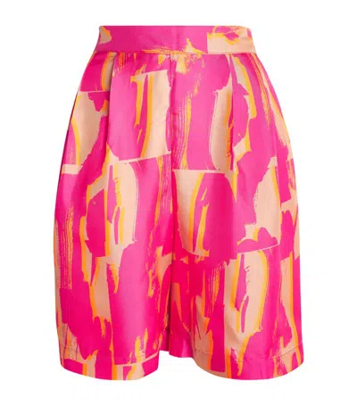 Asceno Silk Carros Pyjama Shorts In Pink