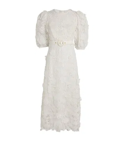 Zimmermann Lace Floral Halliday Dress In Ivory