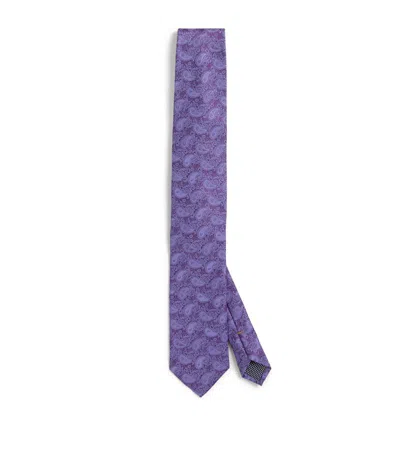 Eton Silk Paisley Print Tie In Purple