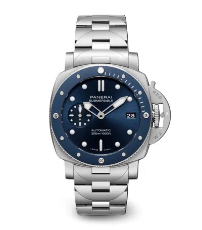 Panerai Stainless Steel Submersible Watch 42mm In Blue