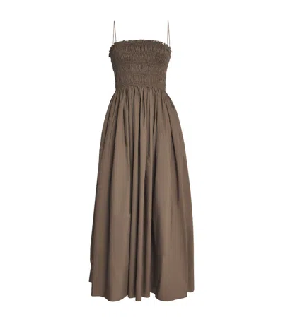 Matteau Shirred Midi Dress In Brown