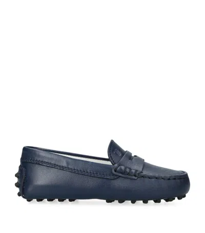 Tod's Kids' Leather Mocassino Nuovo Driving Shoes In Navy