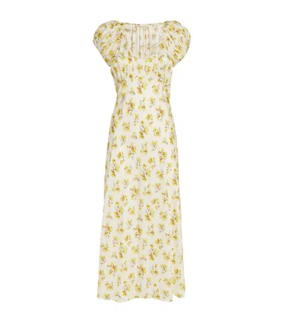 Doen Florencia Floral-print Silk-blend Midi Dress In Yellow